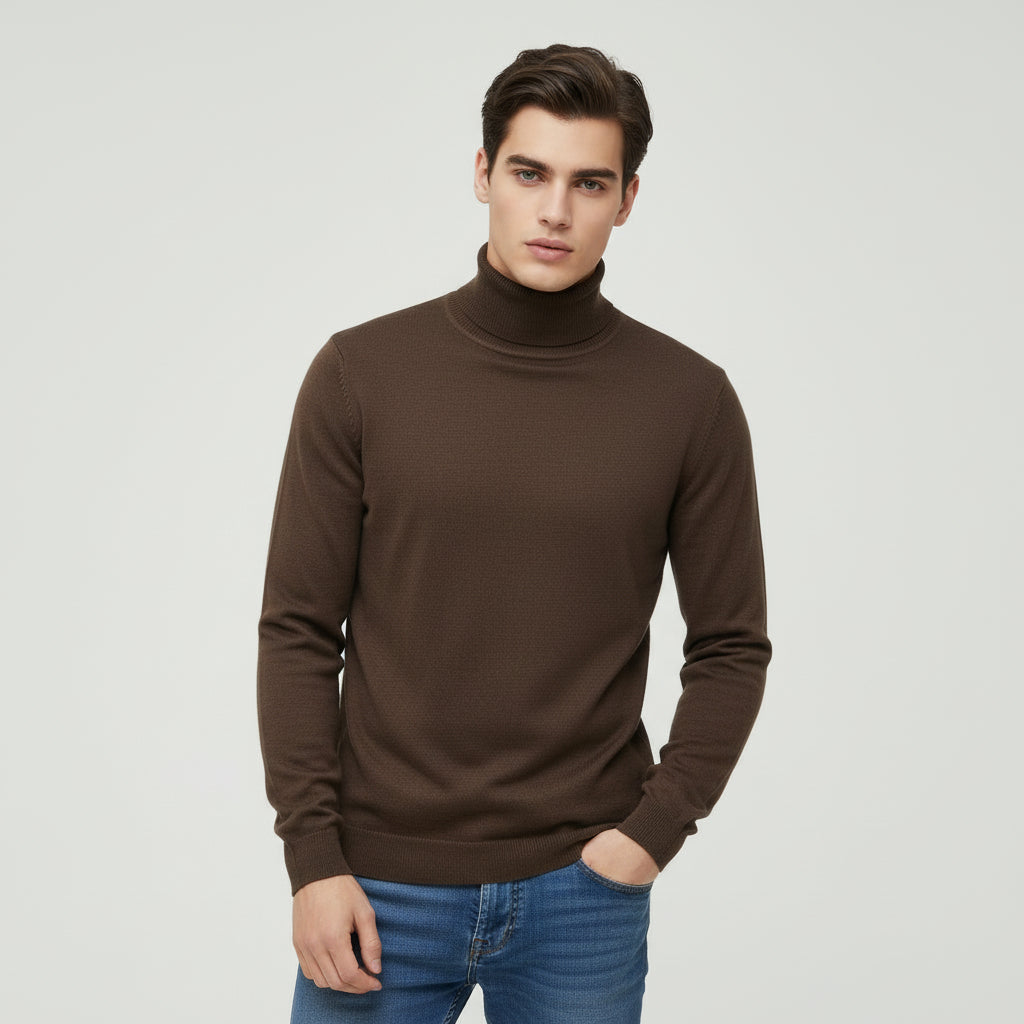 Men’s Turtleneck Pullover Sweater Long Sleeve Knitted Loose Fit Top-Bon Voyage Vintage