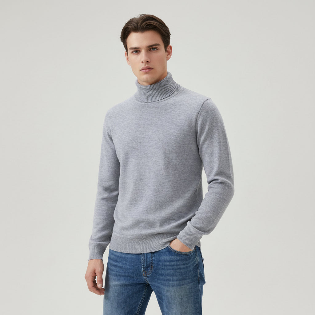 Men’s Turtleneck Pullover Sweater Long Sleeve Knitted Loose Fit Top-Bon Voyage Vintage