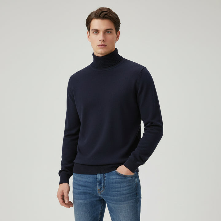 Men’s Turtleneck Pullover Sweater Long Sleeve Knitted Loose Fit Top-Bon Voyage Vintage