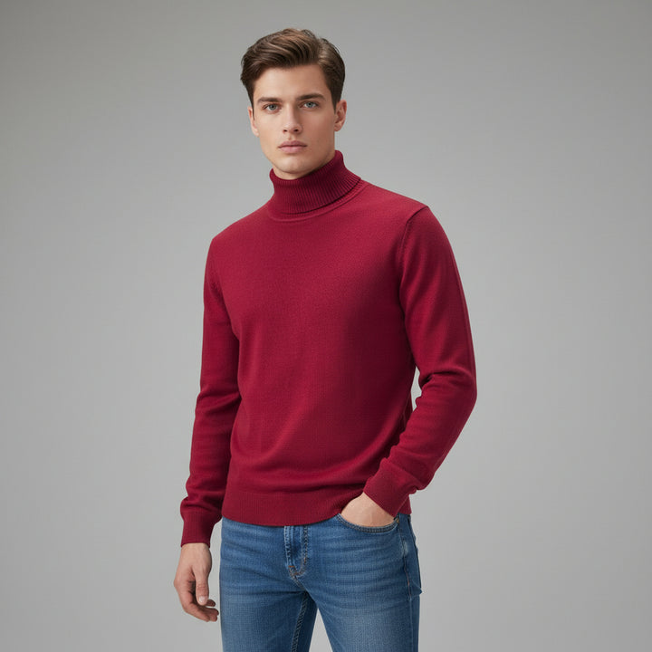 Men’s Turtleneck Pullover Sweater Long Sleeve Knitted Loose Fit Top-Bon Voyage Vintage