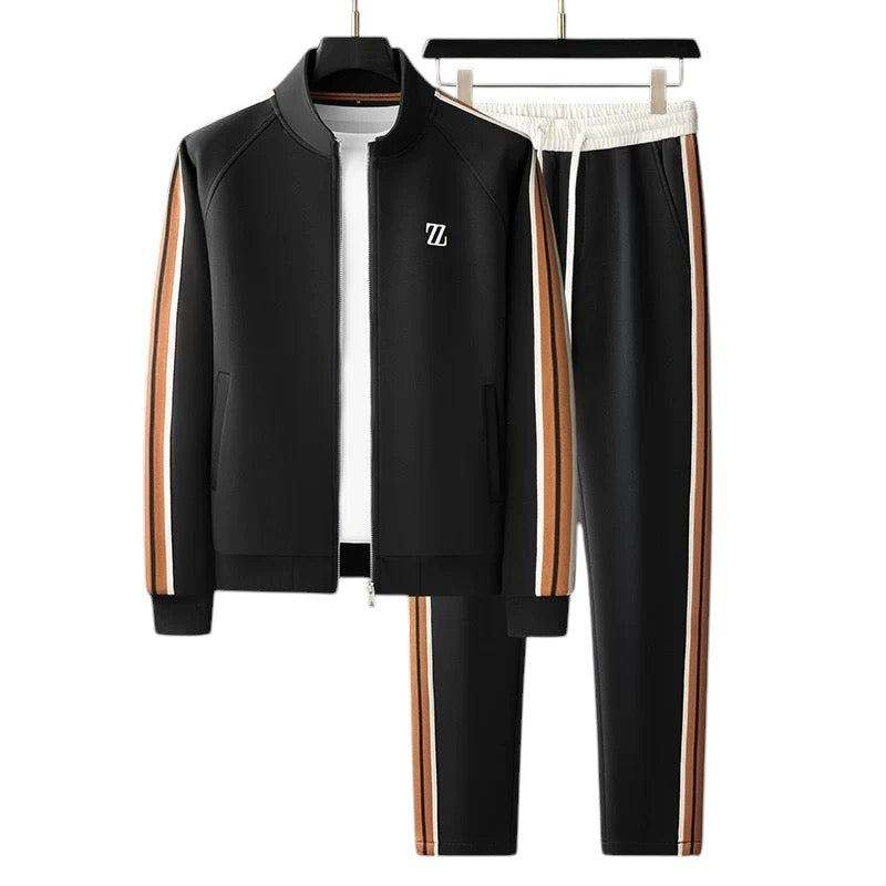 Men’s Two-Piece Athletic Tracksuit Stretch Zip-Up Jogger Set-Bon Voyage Vintage