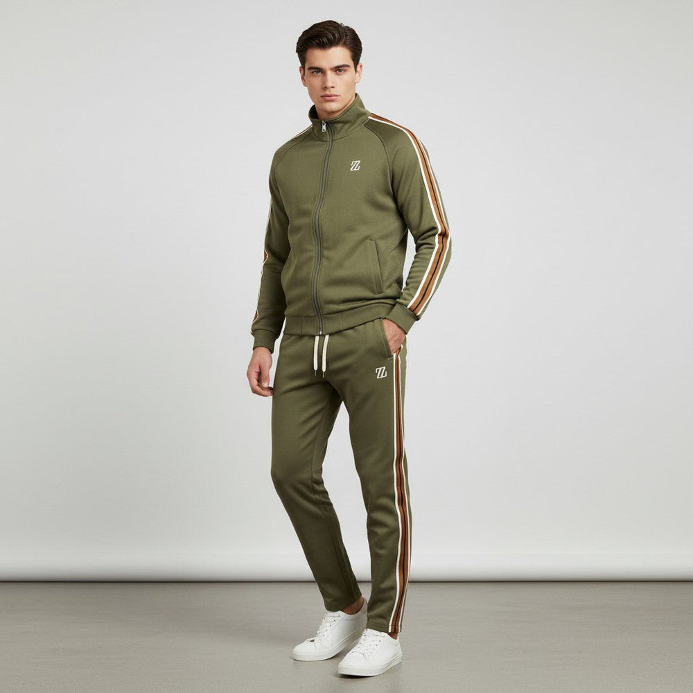 Men’s Two-Piece Athletic Tracksuit Stretch Zip-Up Jogger Set-Bon Voyage Vintage