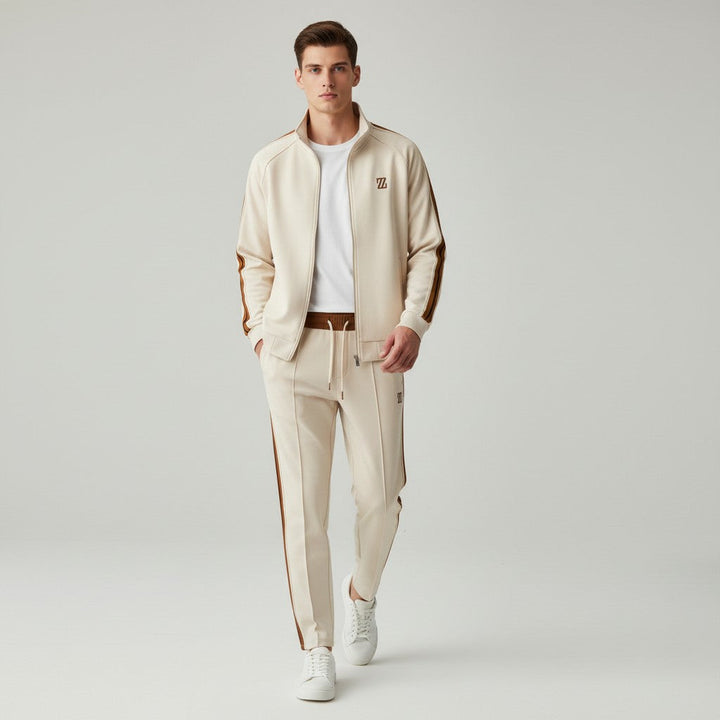 Men’s Two-Piece Athletic Tracksuit Stretch Zip-Up Jogger Set-Bon Voyage Vintage