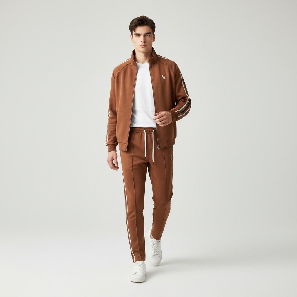 Men’s Two-Piece Athletic Tracksuit Stretch Zip-Up Jogger Set-Bon Voyage Vintage