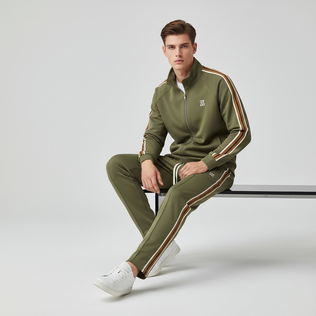 Men’s Two-Piece Athletic Tracksuit Stretch Zip-Up Jogger Set-Bon Voyage Vintage