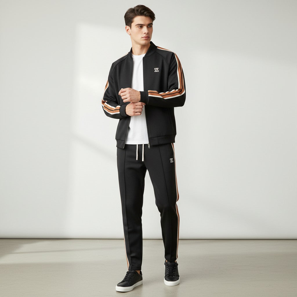 Men’s Two-Piece Athletic Tracksuit Stretch Zip-Up Jogger Set-Bon Voyage Vintage