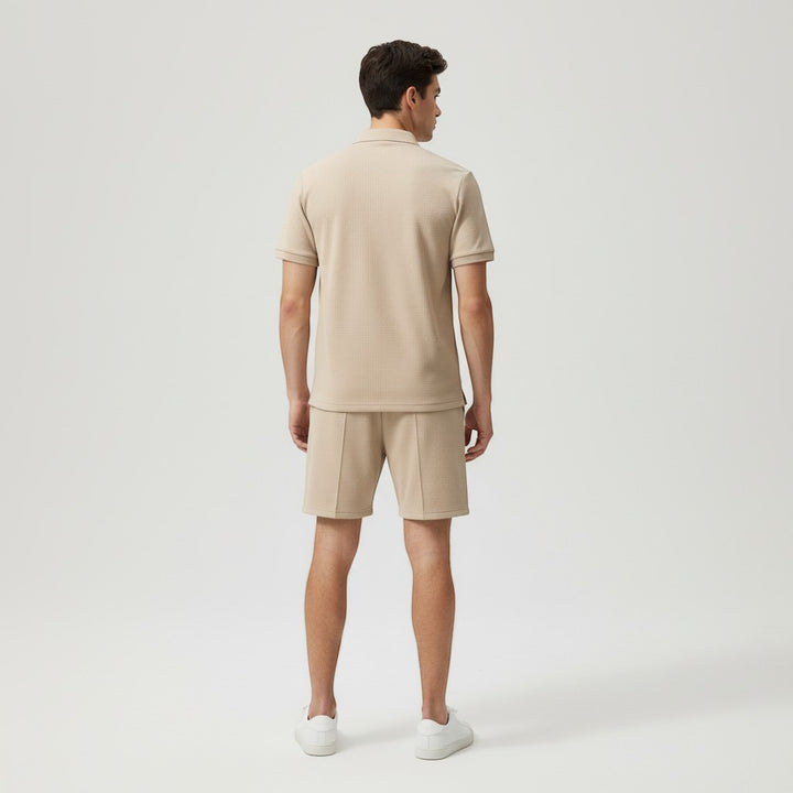 Men’s Waffle Knit Polo Shirt and Shorts Set-Bon Voyage Vintage