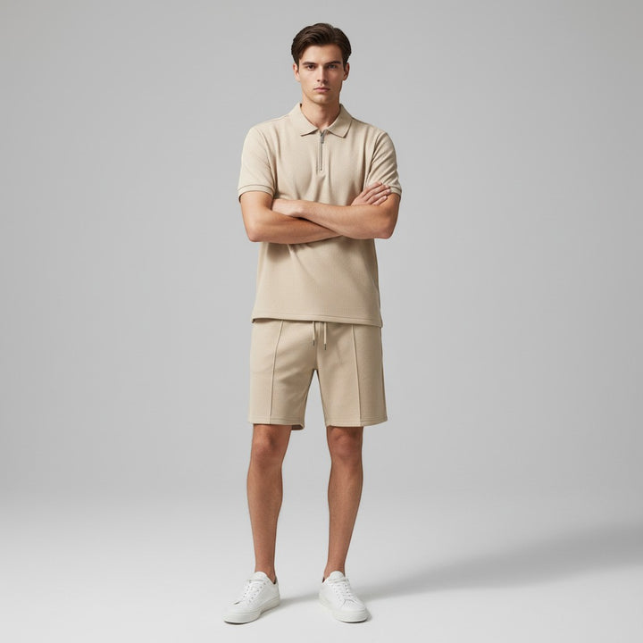Men’s Waffle Knit Polo Shirt and Shorts Set-Bon Voyage Vintage