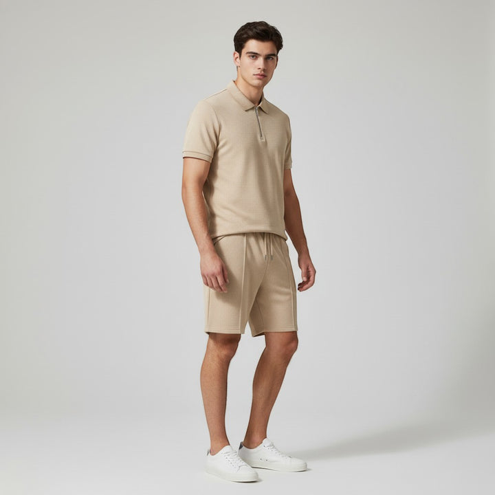 Men’s Waffle Knit Polo Shirt and Shorts Set-Bon Voyage Vintage