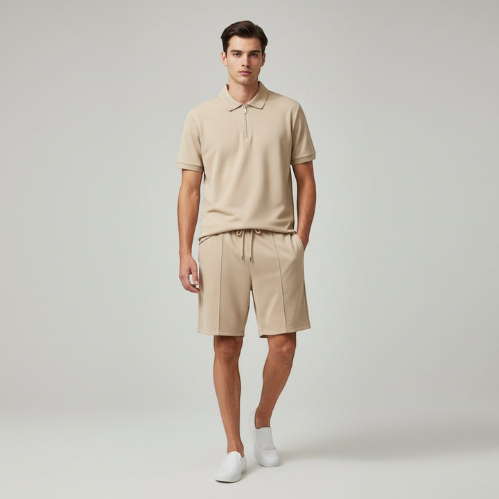 Men’s Waffle Knit Polo Shirt and Shorts Set-Bon Voyage Vintage