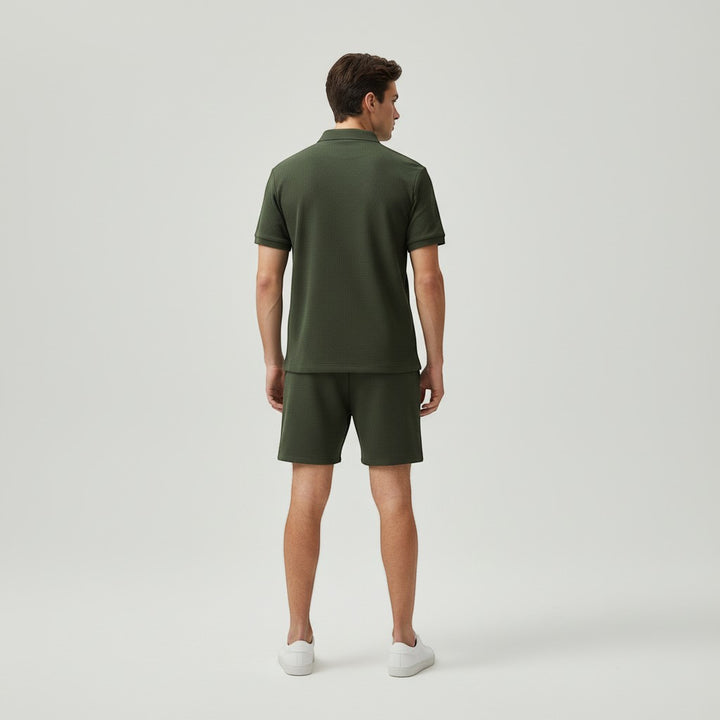 Men’s Waffle Knit Polo Shirt and Shorts Set-Bon Voyage Vintage