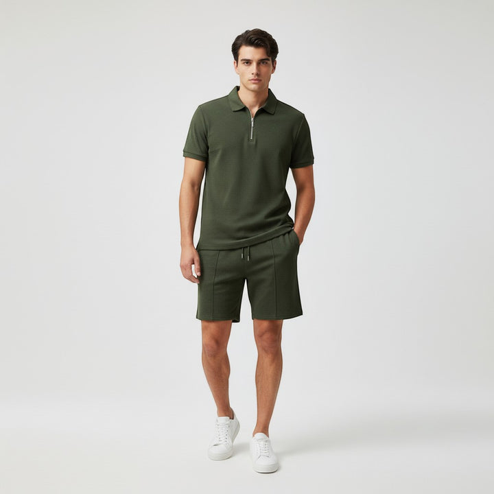 Men’s Waffle Knit Polo Shirt and Shorts Set-Bon Voyage Vintage