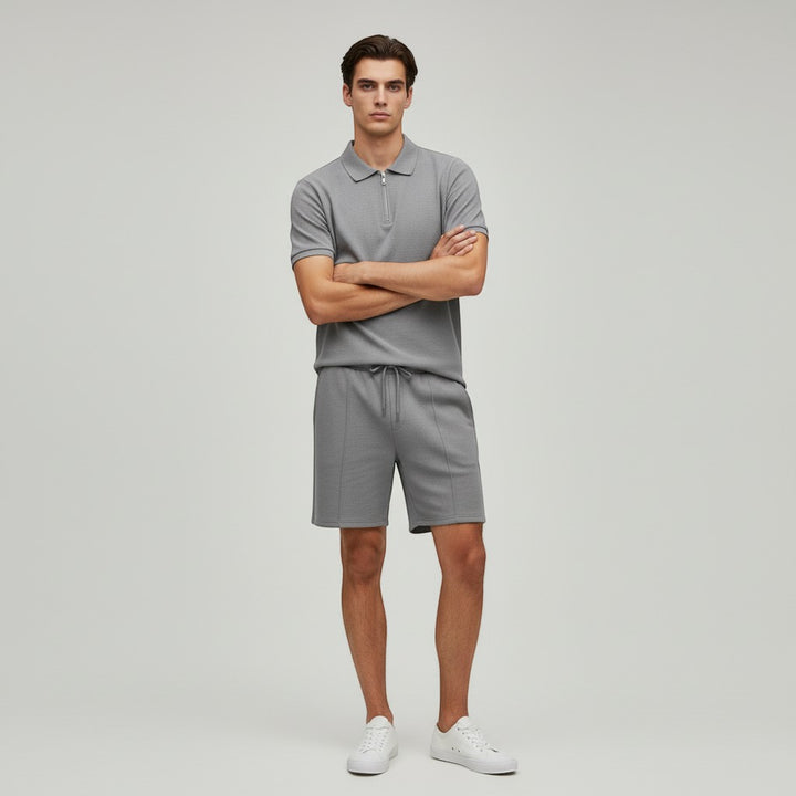 Men’s Waffle Knit Polo Shirt and Shorts Set-Bon Voyage Vintage