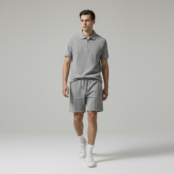 Men’s Waffle Knit Polo Shirt and Shorts Set-Bon Voyage Vintage