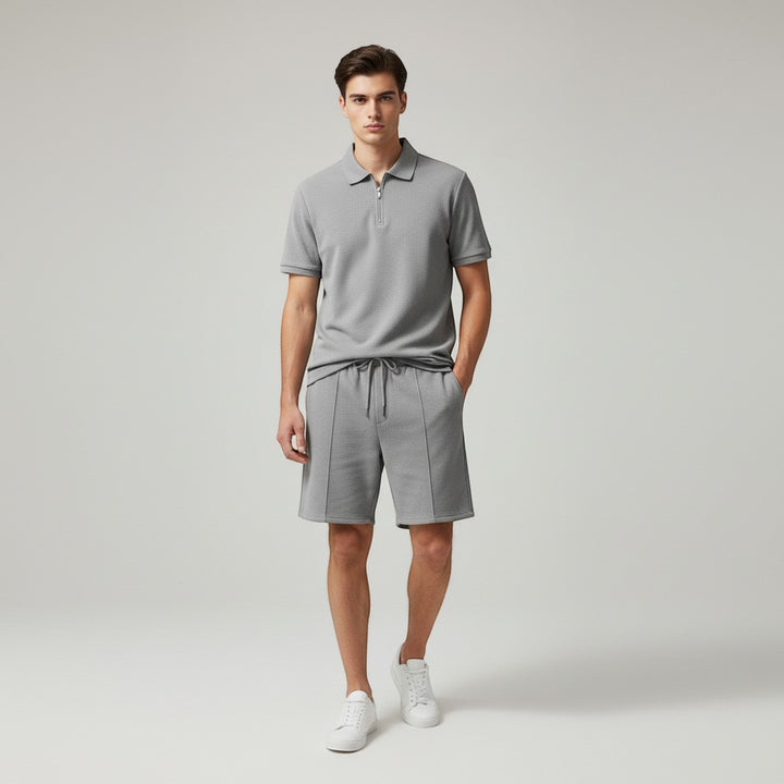 Men’s Waffle Knit Polo Shirt and Shorts Set-Bon Voyage Vintage