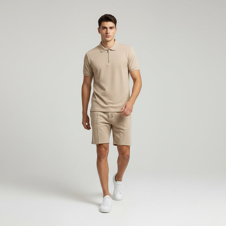 Men’s Waffle Knit Polo Shirt and Shorts Set-Bon Voyage Vintage