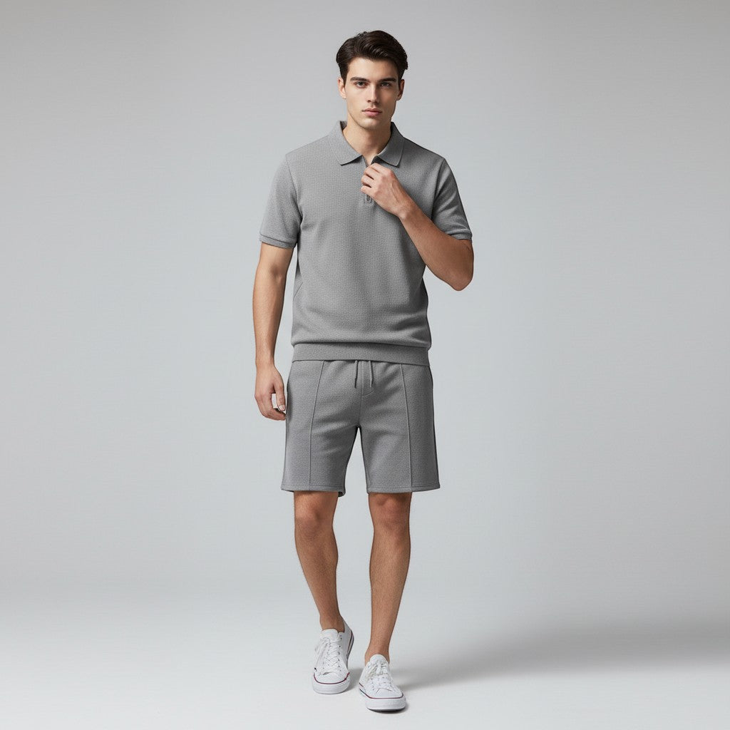 Men’s Waffle Knit Polo Shirt and Shorts Set-Bon Voyage Vintage