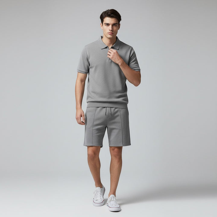 Men’s Waffle Knit Polo Shirt and Shorts Set-Bon Voyage Vintage