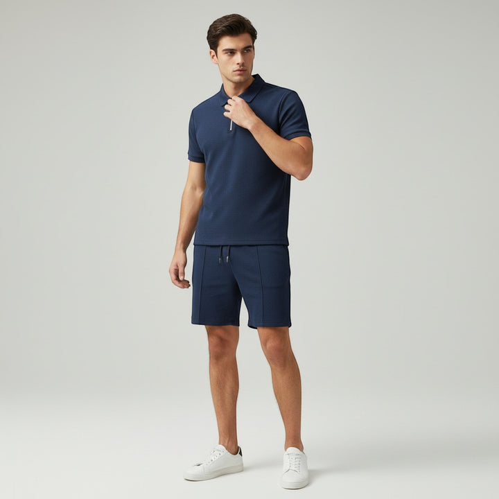 Men’s Waffle Knit Polo Shirt and Shorts Set-Bon Voyage Vintage