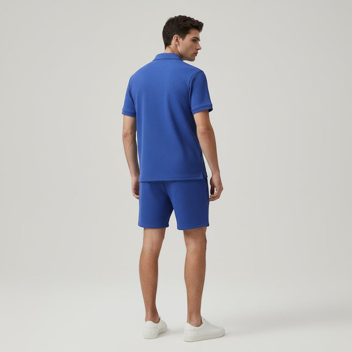 Men’s Waffle Knit Polo Shirt and Shorts Set-Bon Voyage Vintage