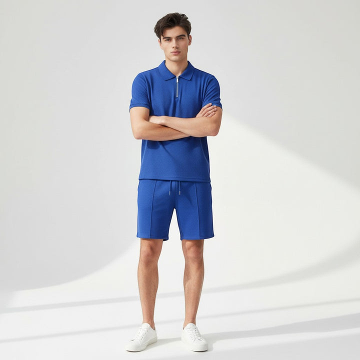 Men’s Waffle Knit Polo Shirt and Shorts Set-Bon Voyage Vintage
