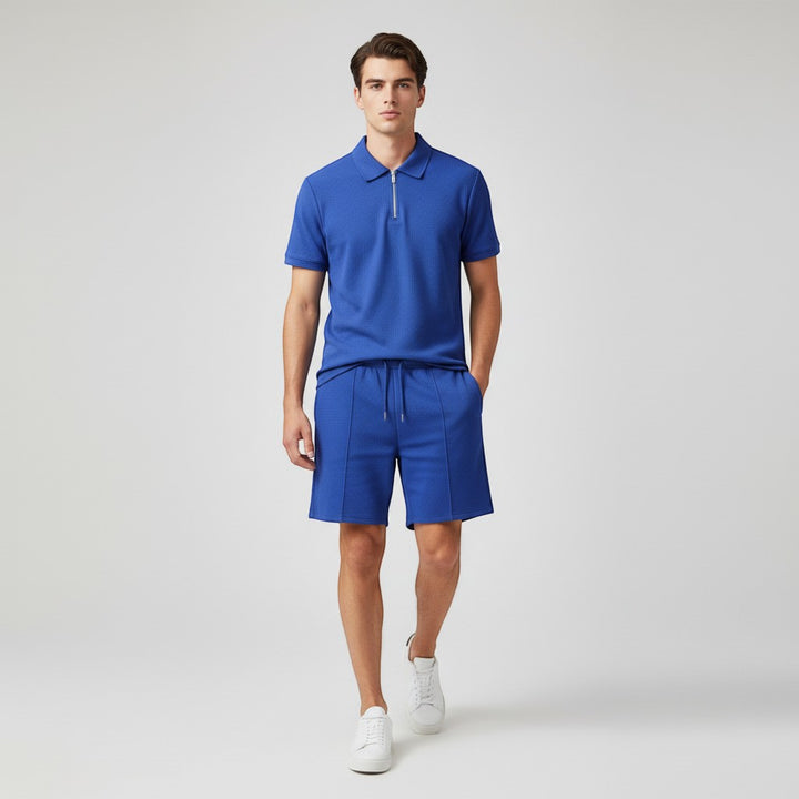 Men’s Waffle Knit Polo Shirt and Shorts Set-Bon Voyage Vintage