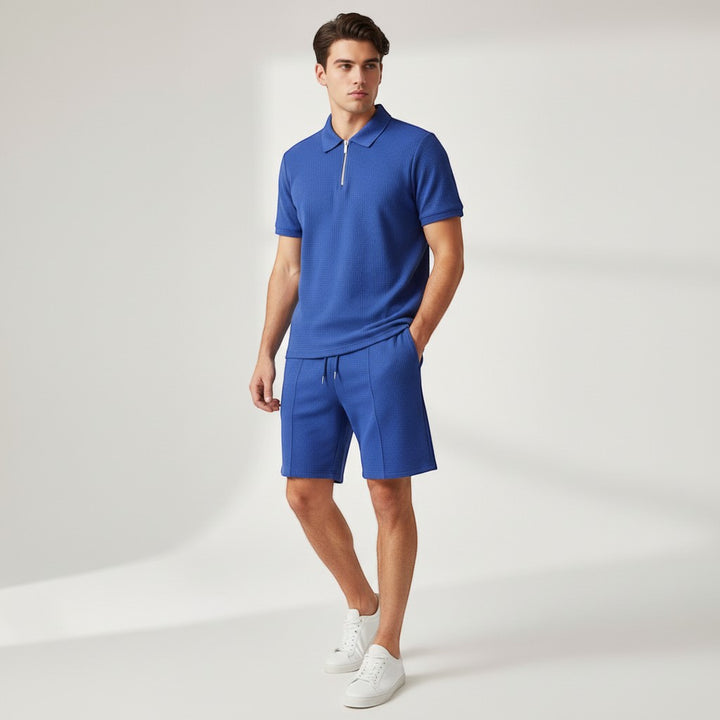 Men’s Waffle Knit Polo Shirt and Shorts Set-Bon Voyage Vintage