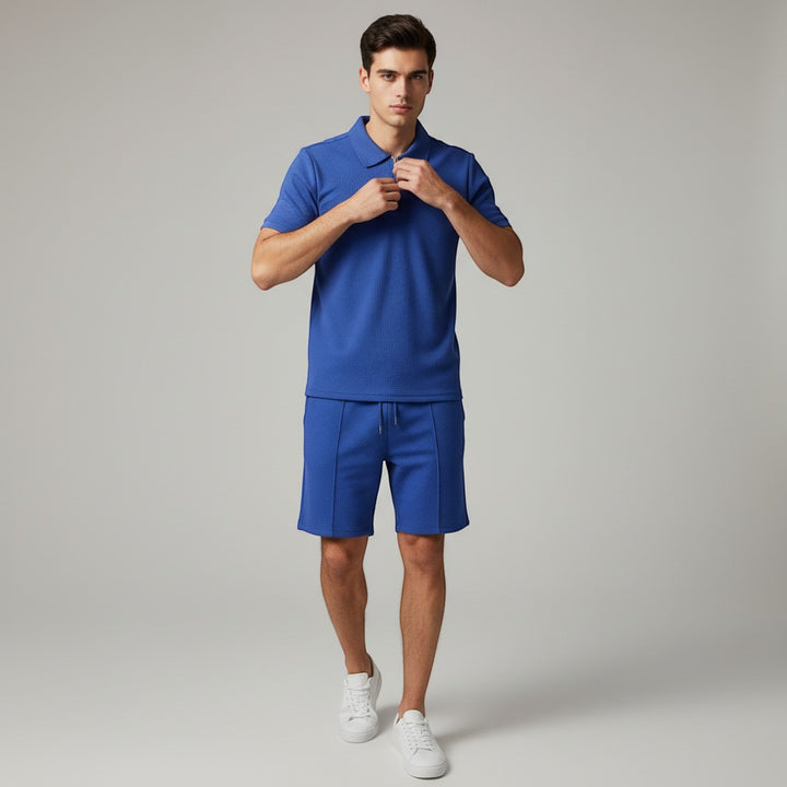 Men’s Waffle Knit Polo Shirt and Shorts Set-Bon Voyage Vintage
