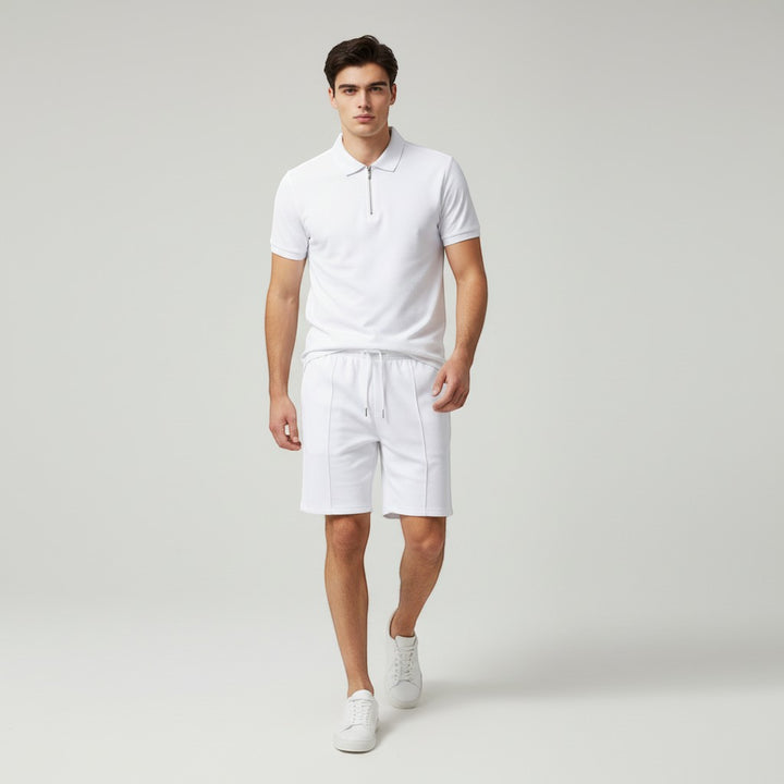 Men’s Waffle Knit Polo Shirt and Shorts Set-Bon Voyage Vintage