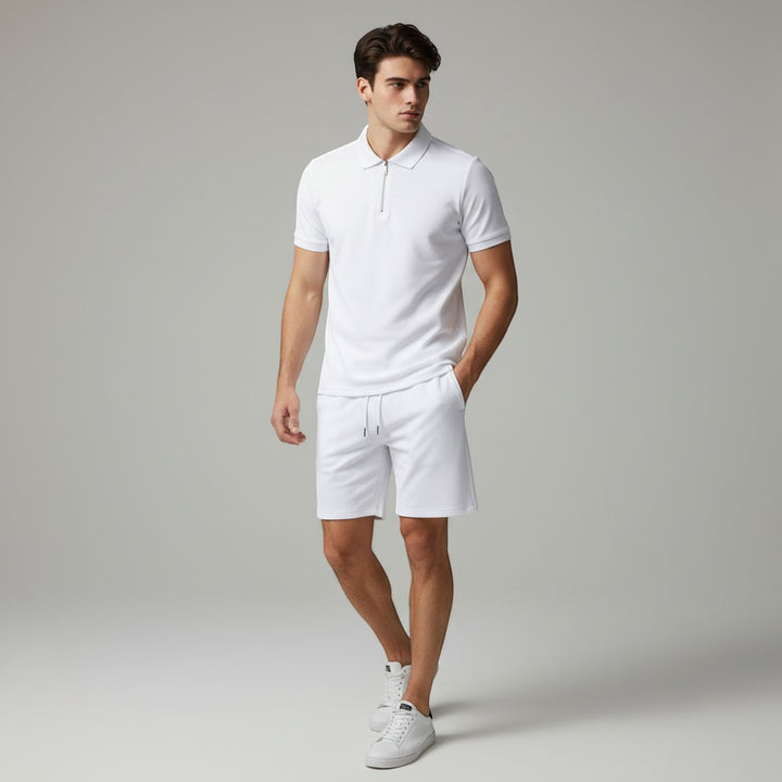 Men’s Waffle Knit Polo Shirt and Shorts Set-Bon Voyage Vintage