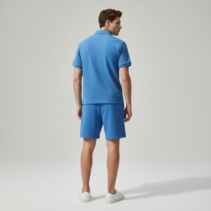 Men’s Waffle Knit Polo Shirt and Shorts Set-Bon Voyage Vintage
