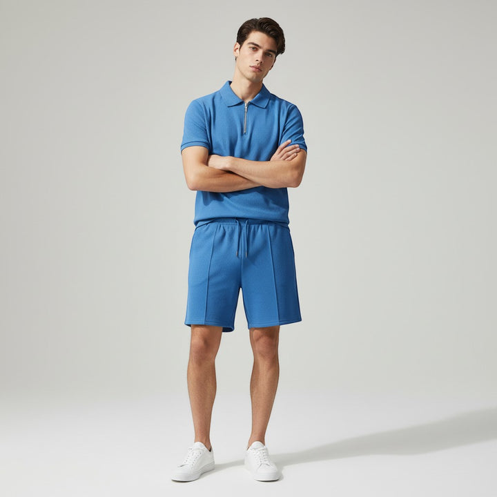Men’s Waffle Knit Polo Shirt and Shorts Set-Bon Voyage Vintage
