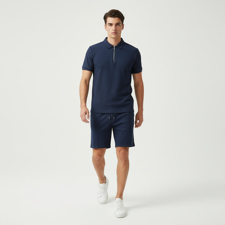 Men’s Waffle Knit Polo Shirt and Shorts Set-Bon Voyage Vintage