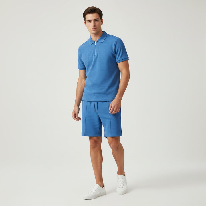Men’s Waffle Knit Polo Shirt and Shorts Set-Bon Voyage Vintage