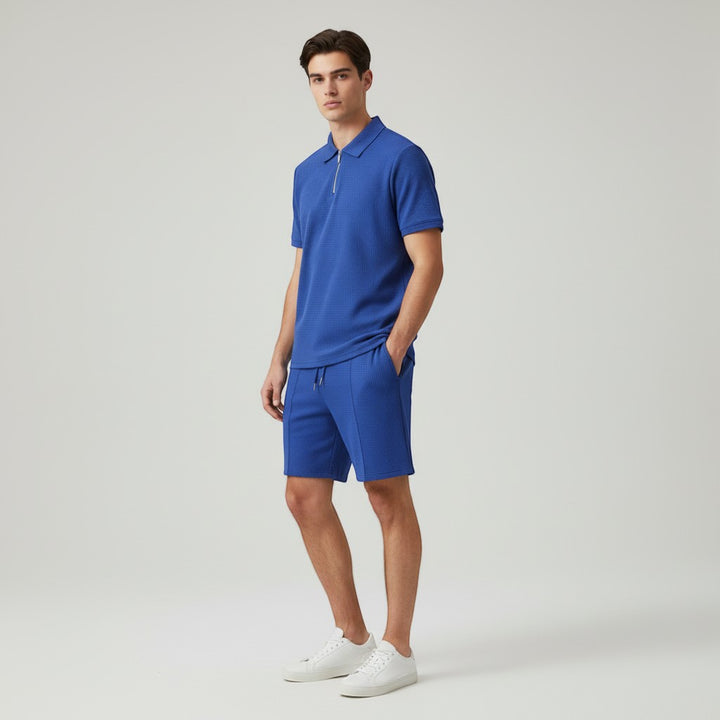Men’s Waffle Knit Polo Shirt and Shorts Set-Bon Voyage Vintage