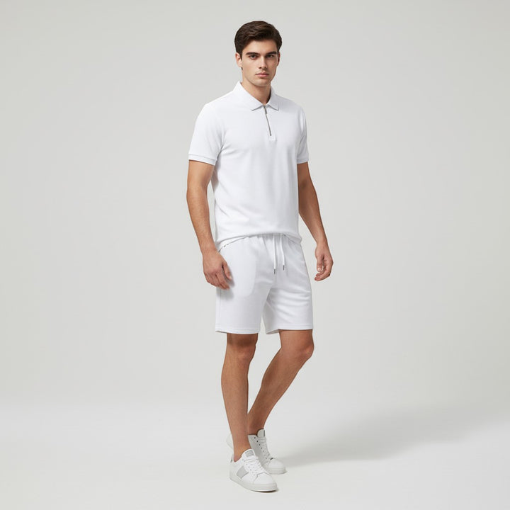 Men’s Waffle Knit Polo Shirt and Shorts Set-Bon Voyage Vintage