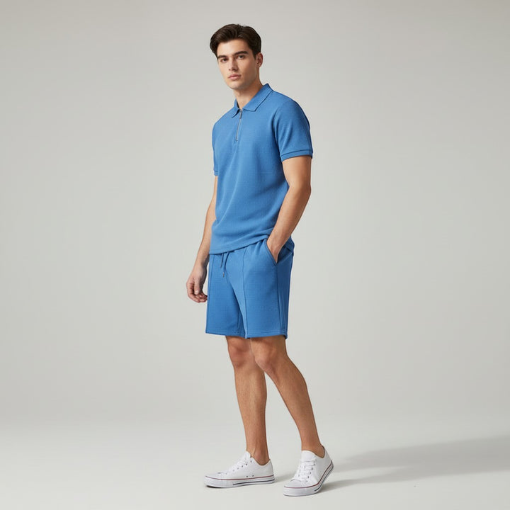 Men’s Waffle Knit Polo Shirt and Shorts Set-Bon Voyage Vintage
