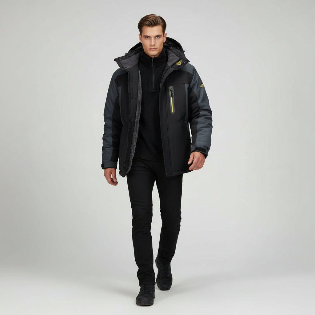 Men’s Winter Hooded Jacket – Windproof Fleece Parka for Cold Weather-Bon Voyage Vintage