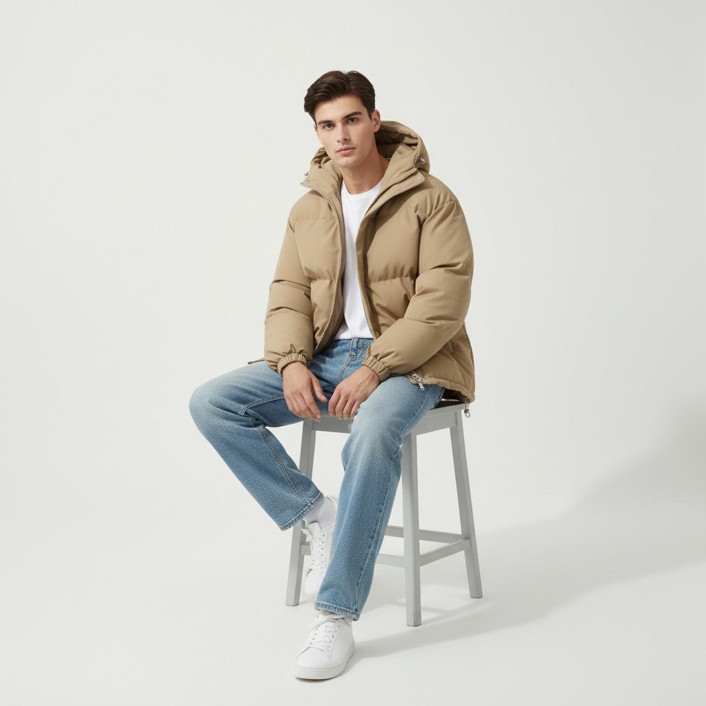 Men’s Winter Lightweight Down Jacket with Hood-Bon Voyage Vintage