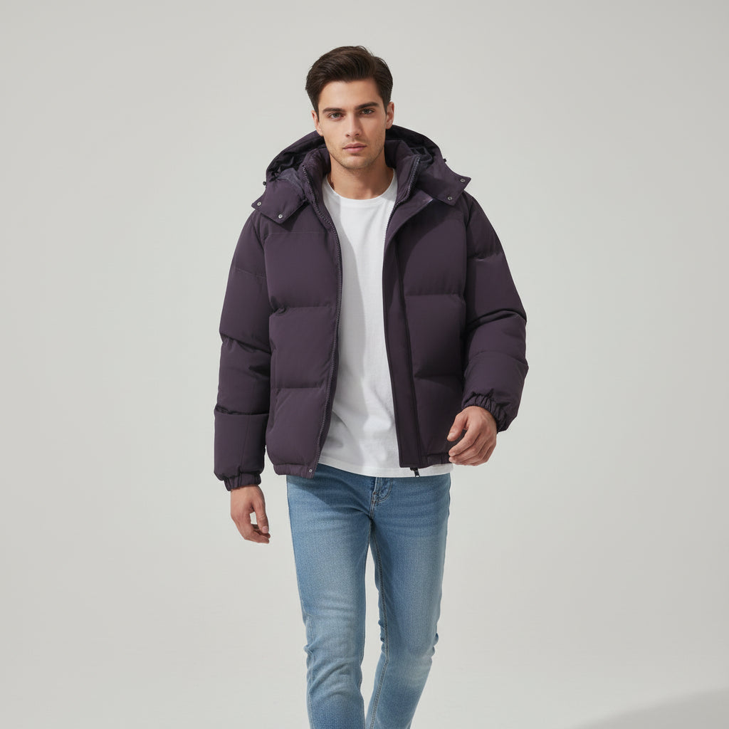 Men’s Winter Lightweight Down Jacket with Hood-Bon Voyage Vintage