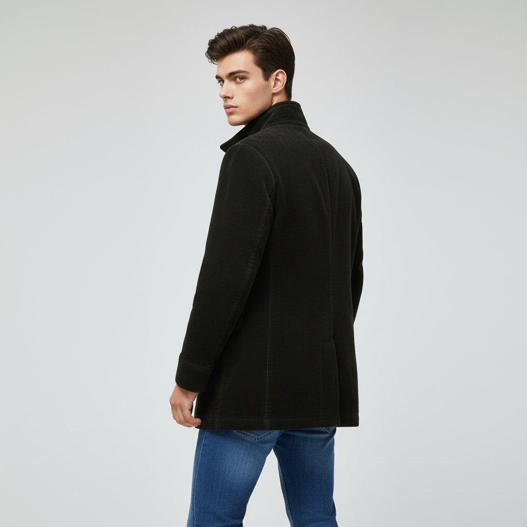 Men’s Winter Stand Collar Button-Up Jacket Casual Blazer Style Outerwear-Bon Voyage Vintage