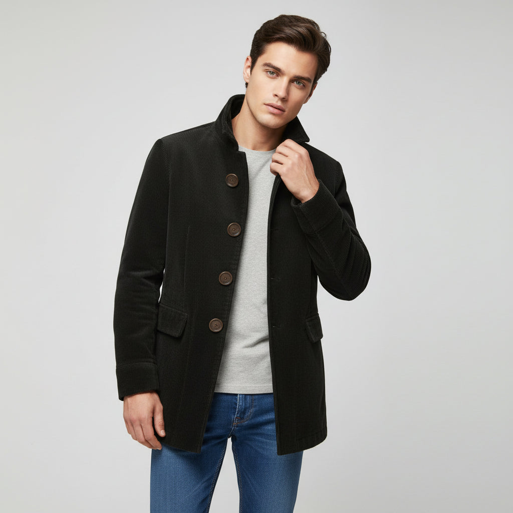 Men’s Winter Stand Collar Button-Up Jacket Casual Blazer Style Outerwear-Bon Voyage Vintage