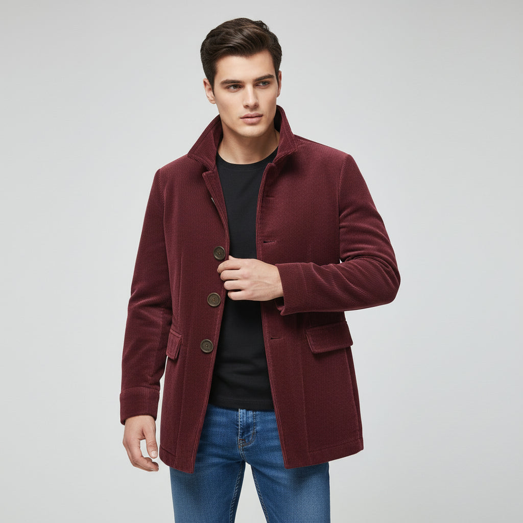 Men’s Winter Stand Collar Button-Up Jacket Casual Blazer Style Outerwear-Bon Voyage Vintage