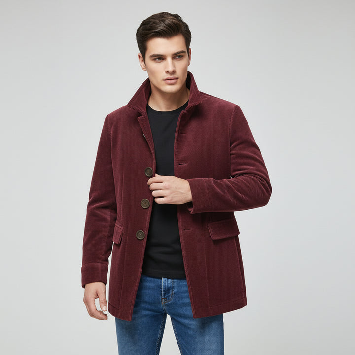 Men’s Winter Stand Collar Button-Up Jacket Casual Blazer Style Outerwear-Bon Voyage Vintage