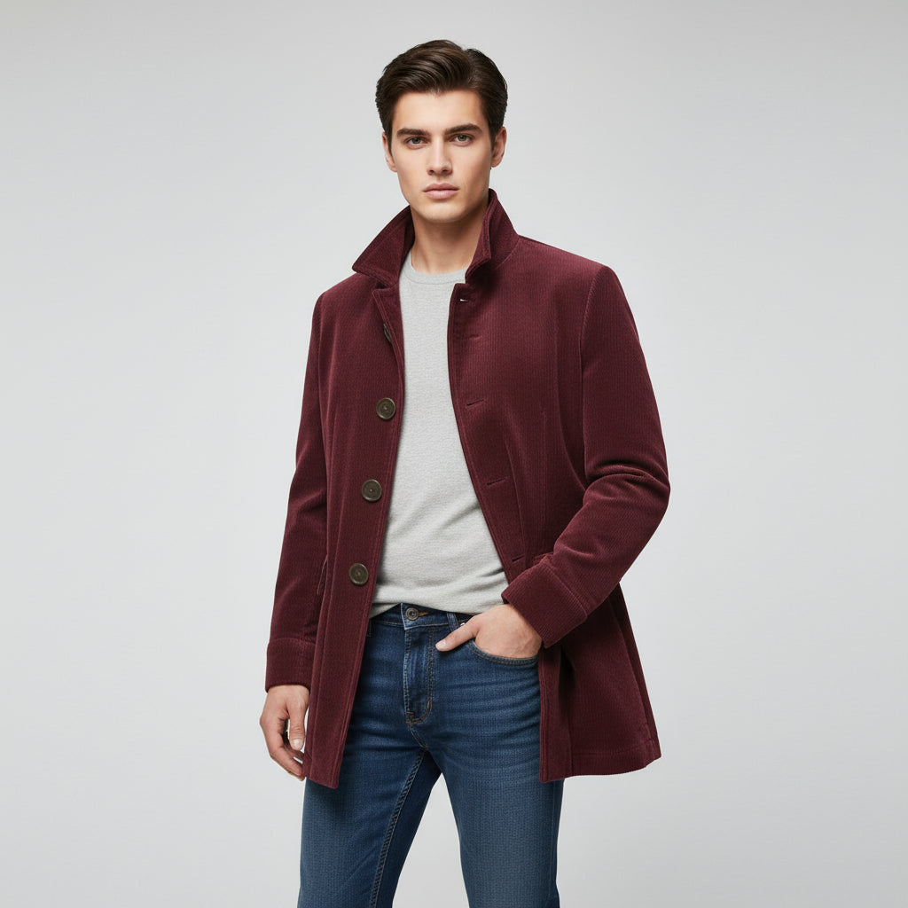 Men’s Winter Stand Collar Button-Up Jacket Casual Blazer Style Outerwear-Bon Voyage Vintage