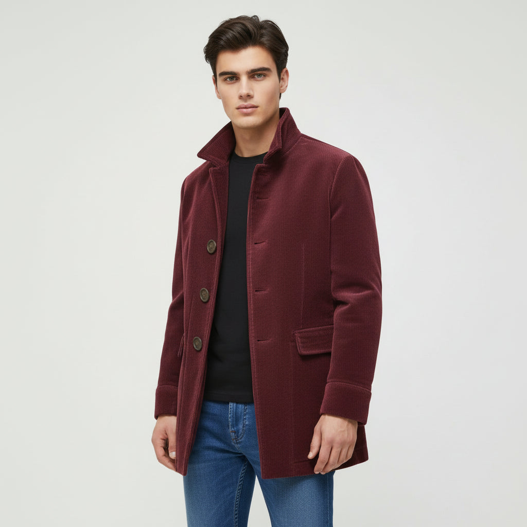 Men’s Winter Stand Collar Button-Up Jacket Casual Blazer Style Outerwear-Bon Voyage Vintage