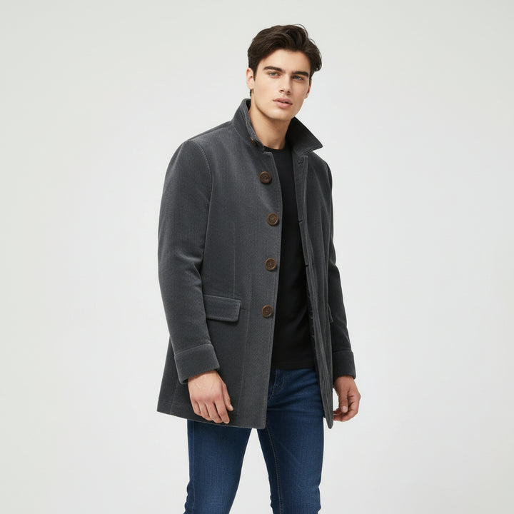 Men’s Winter Stand Collar Button-Up Jacket Casual Blazer Style Outerwear-Bon Voyage Vintage