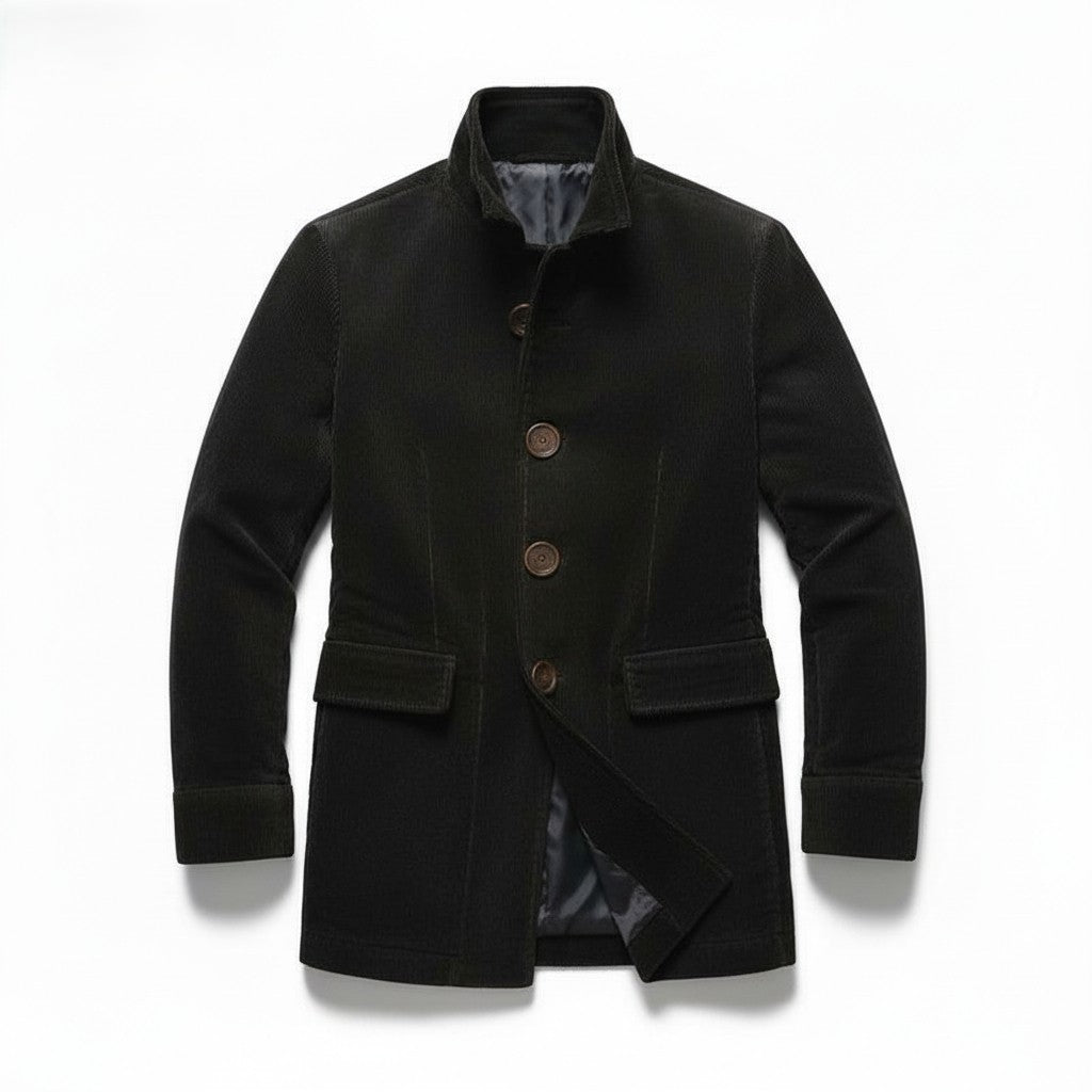 Men’s Winter Stand Collar Button-Up Jacket Casual Blazer Style Outerwear-Bon Voyage Vintage