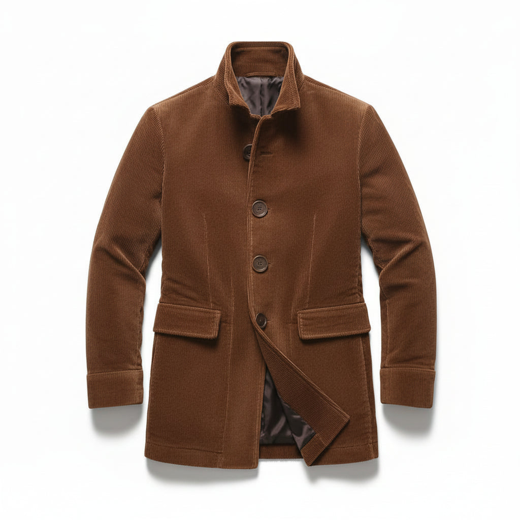 Men’s Winter Stand Collar Button-Up Jacket Casual Blazer Style Outerwear-Bon Voyage Vintage