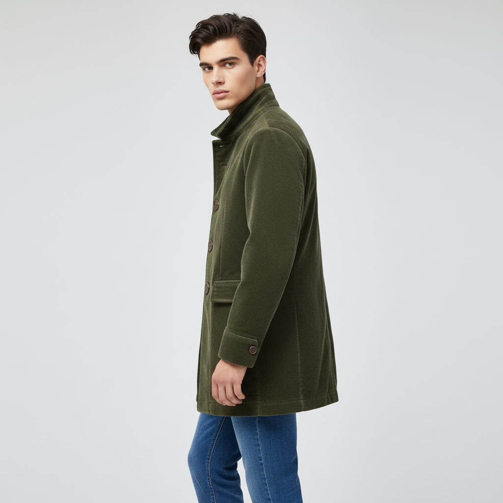 Men’s Winter Stand Collar Button-Up Jacket Casual Blazer Style Outerwear-Bon Voyage Vintage